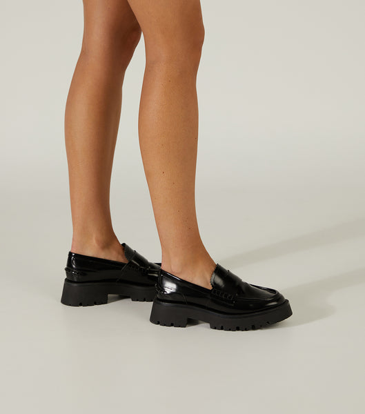 Tony Bianco Brooklyn Black Hi Shine 4.5cm Loafers Sort | DKICD46530