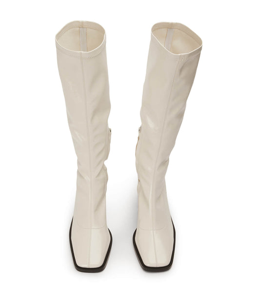 Tony Bianco Damon Ecru Crinkle Lak 7.5cm Knæhøje støvler Hvide | BDKSO58330