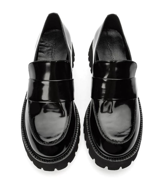 Tony Bianco Gisele Black Hi Shine 4cm Loafers Sort | DKXBR34283