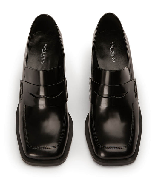 Tony Bianco Lomax Black Hi Shine 6.5cm Loafers Sort | MDKFT58295