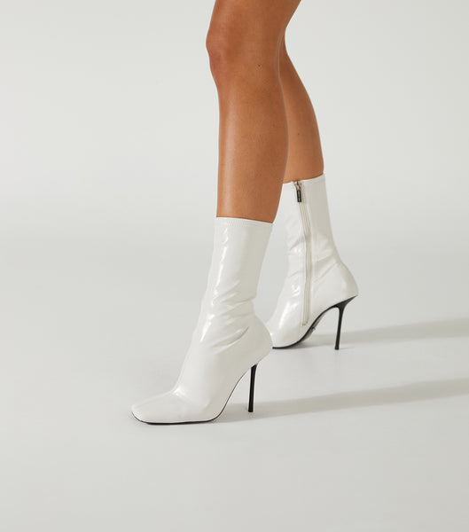 Tony Bianco Remie Ecru Crinkle Lak 10.5cm Stiletstøvler Hvide | DKZDE14643